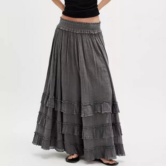 Free People Dresses & Skirts - Free People FP One Brynn Maxi Skirt Smocked Tiered Ruffle Mid Rise New XS